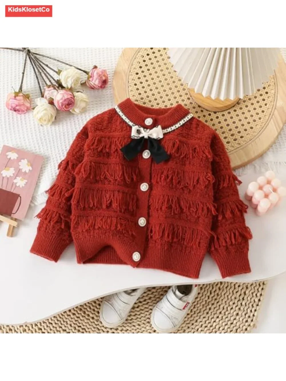 Toddler Girls Sweater Skirt Set Bow-knot Cardigan Cable Knit Button Down